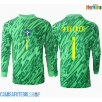 Camisa de time de futebol Brasil Alisson Becker #1 Goleiro Replicas 1º Equipamento Copa America 2024 Manga Comprida
